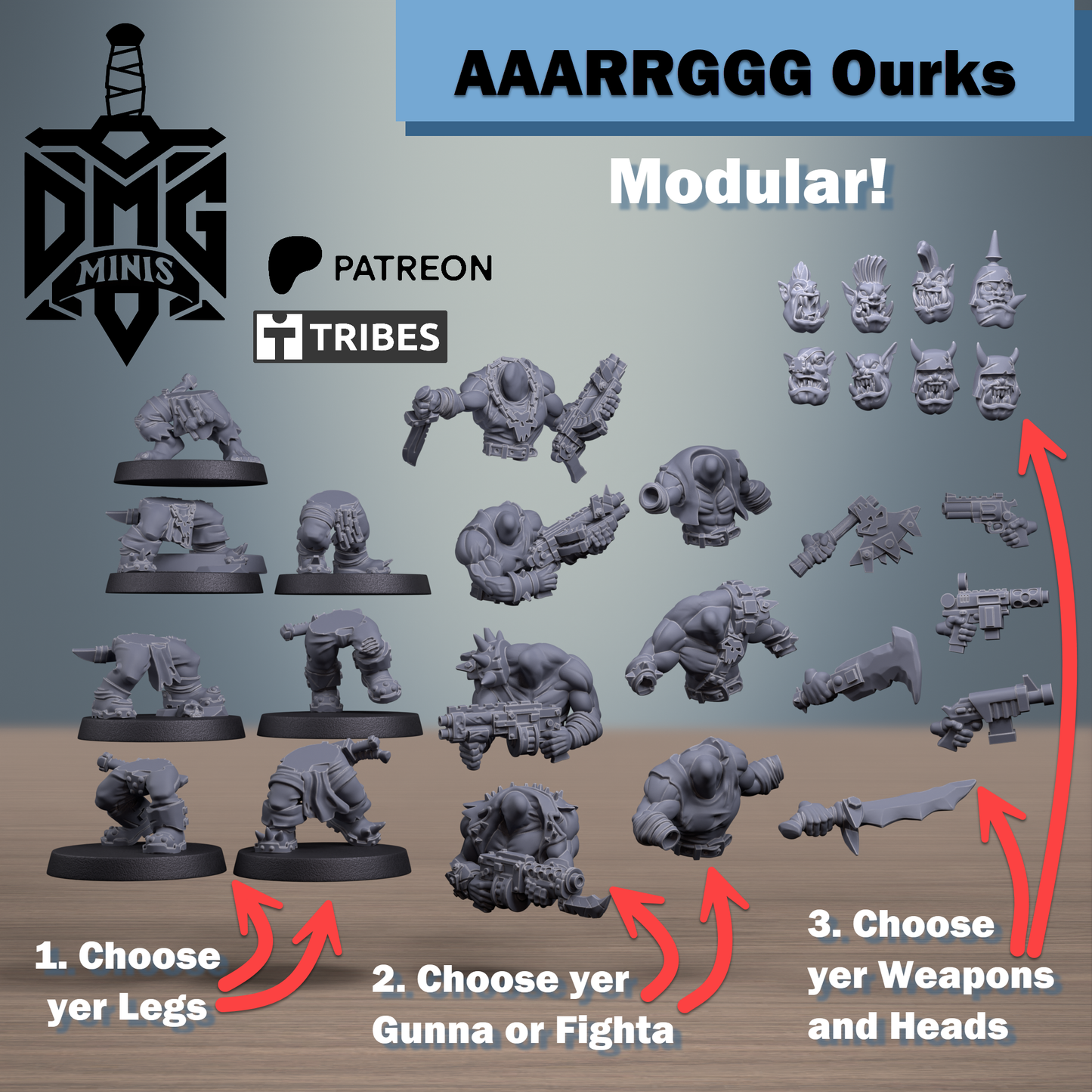 AAAArg Ourk Beastly Boyz Squad (10-Unit Set) by DMG Minis